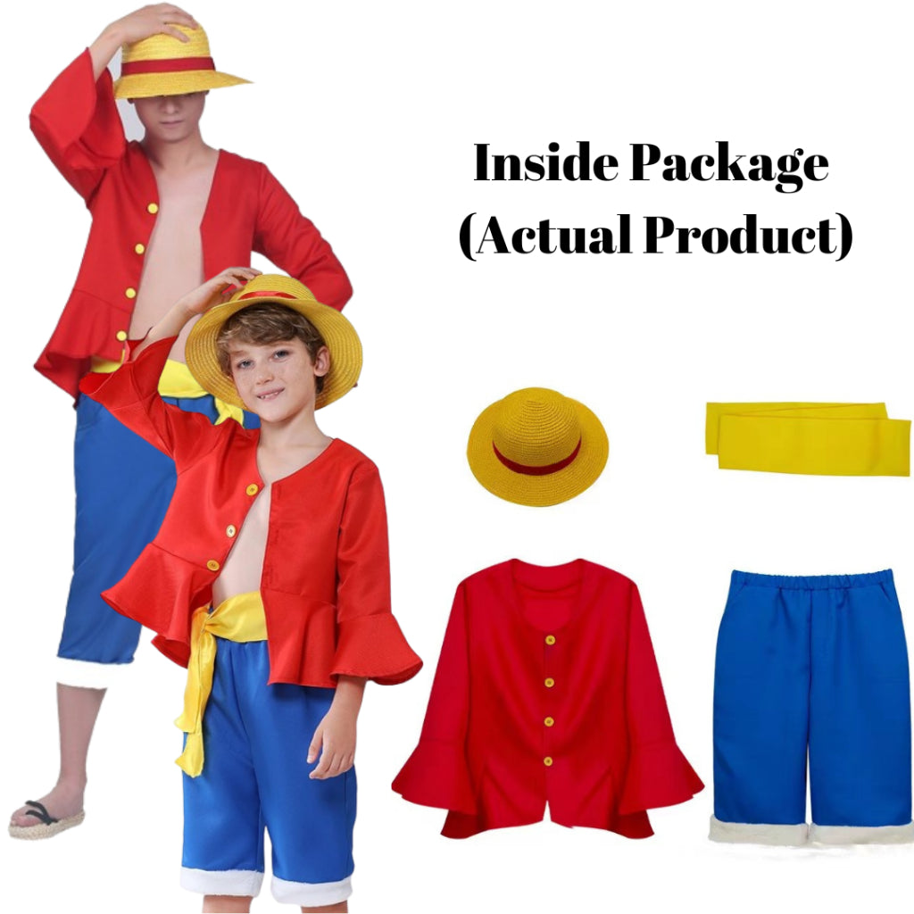 Costume One Piece Luffy & Roronoa Zoro Cosplay Shirt Pants Clothes Hat Suit Halloween Christmas Party for Kids & Adult