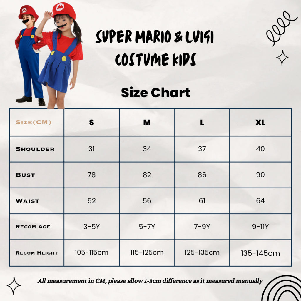 Kids & Adults Super Mario Costumes Halloween Party MARIO & LUIGI Cosplay Jumpsuits Performance Cosplay Event Party