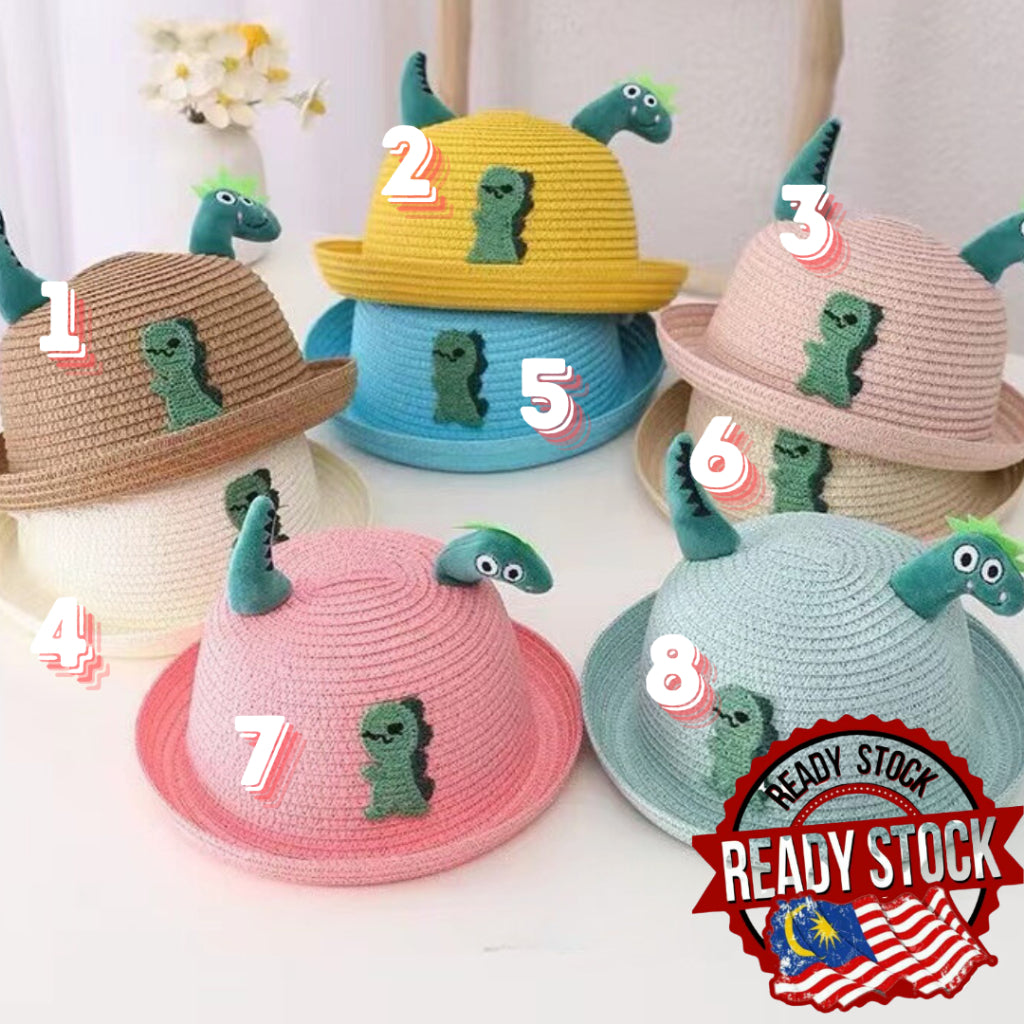 Kids Sun Hat Straw Hat Girl Summer Beach Hat Woven Stitched Bucket Hat Brim Hat Kuromi Dinosaur Teddy Bear