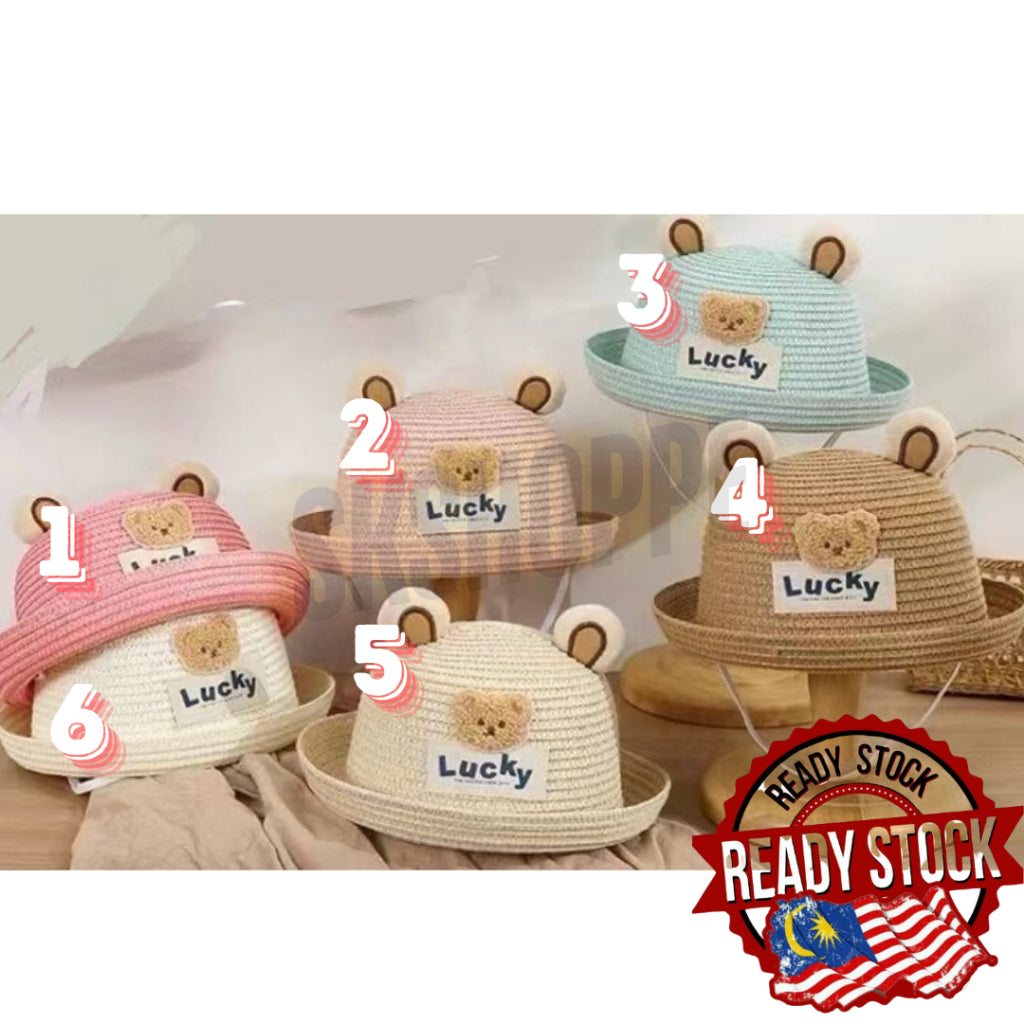 Kids Sun Hat Straw Hat Girl Summer Beach Hat Woven Stitched Bucket Hat Brim Hat Kuromi Dinosaur Teddy Bear