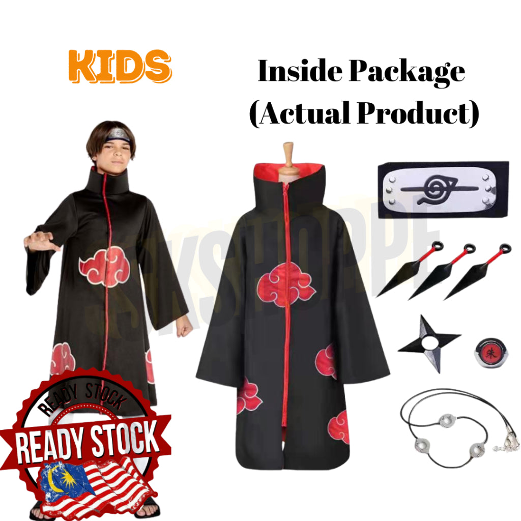 Halloween costume kids & Adult Naruto Hokage Akatsuki Cosplay Cloak Child Uzumaki Accessories Headband Ring Itachi Kunai