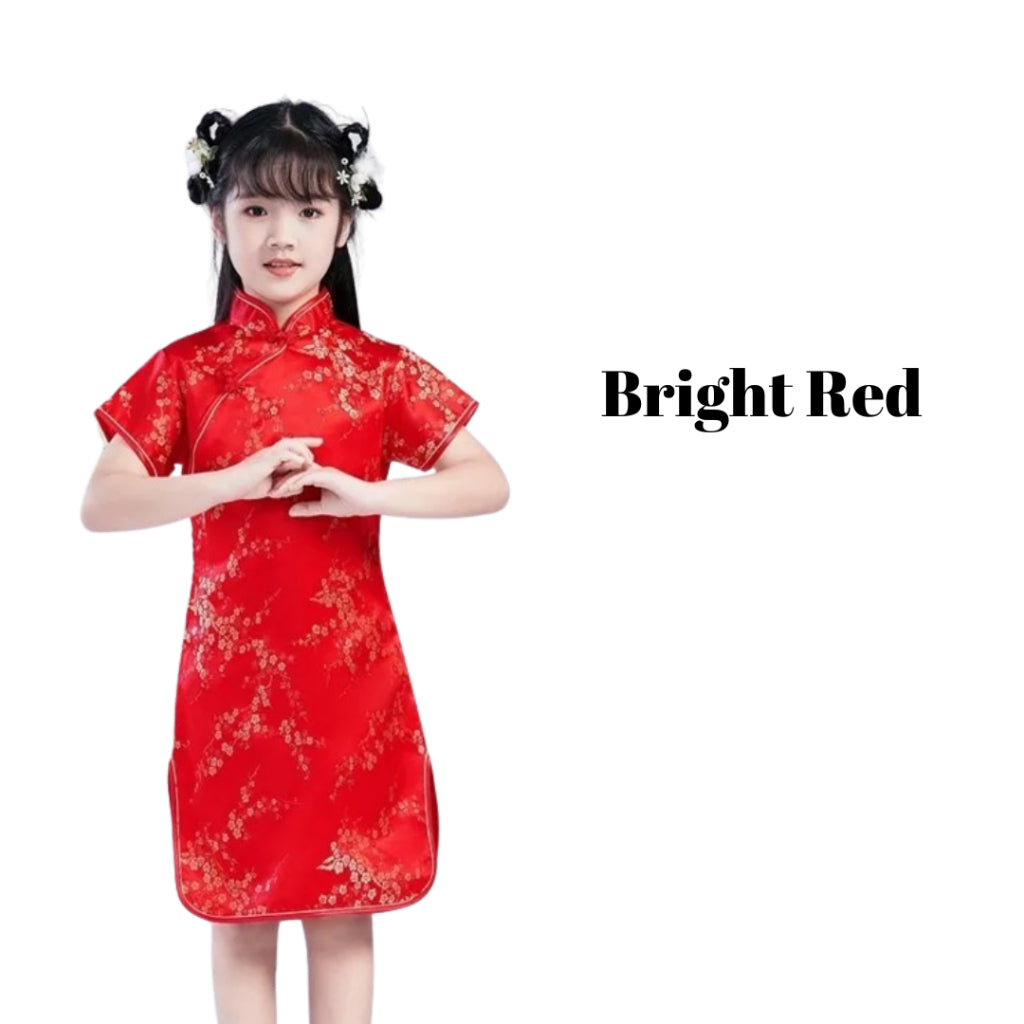 Kids Girls Retro Chinese Style Dragon Floral Embroidery Princess Summer Cheongsam Dress