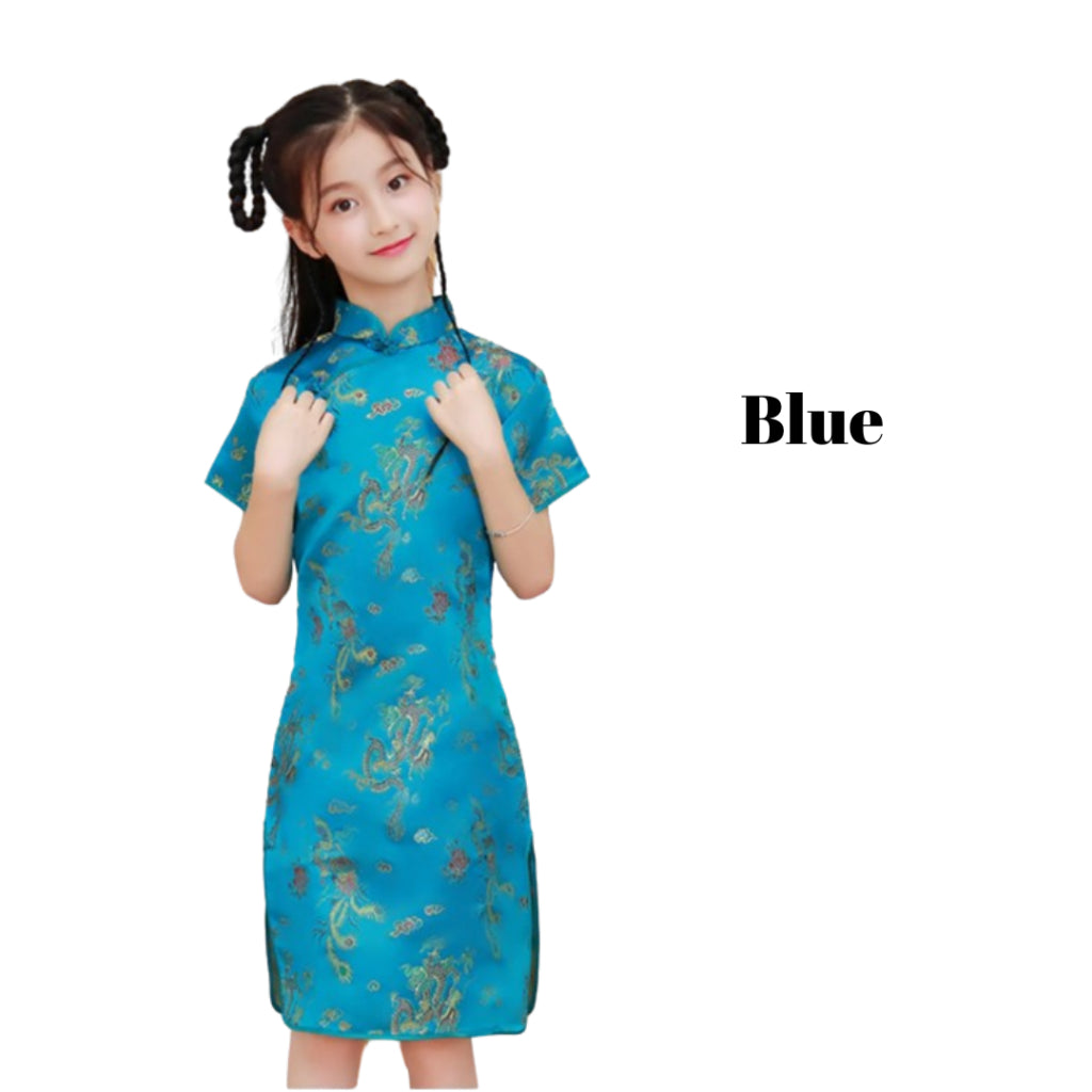 Children Cheongsam New Summer Retro Princess Dress Chinese Girl Qipao Gown Dress Costume Cosplay