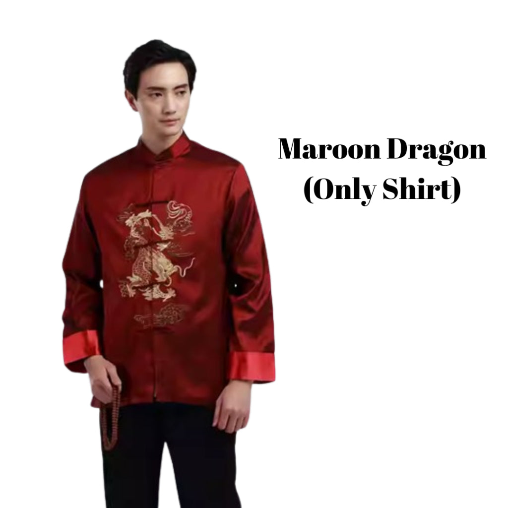 Men's Tang suit long-sleeved Chinese top coat retro embroidered double dragon dress performance costume CNY traditionals