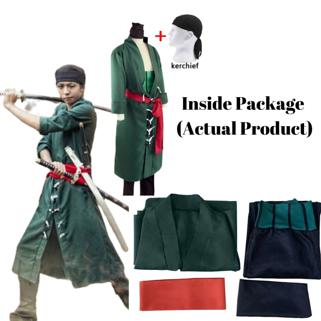 Costume One Piece Luffy & Roronoa Zoro Cosplay Shirt Pants Clothes Hat Suit Halloween Christmas Party for Kids & Adult