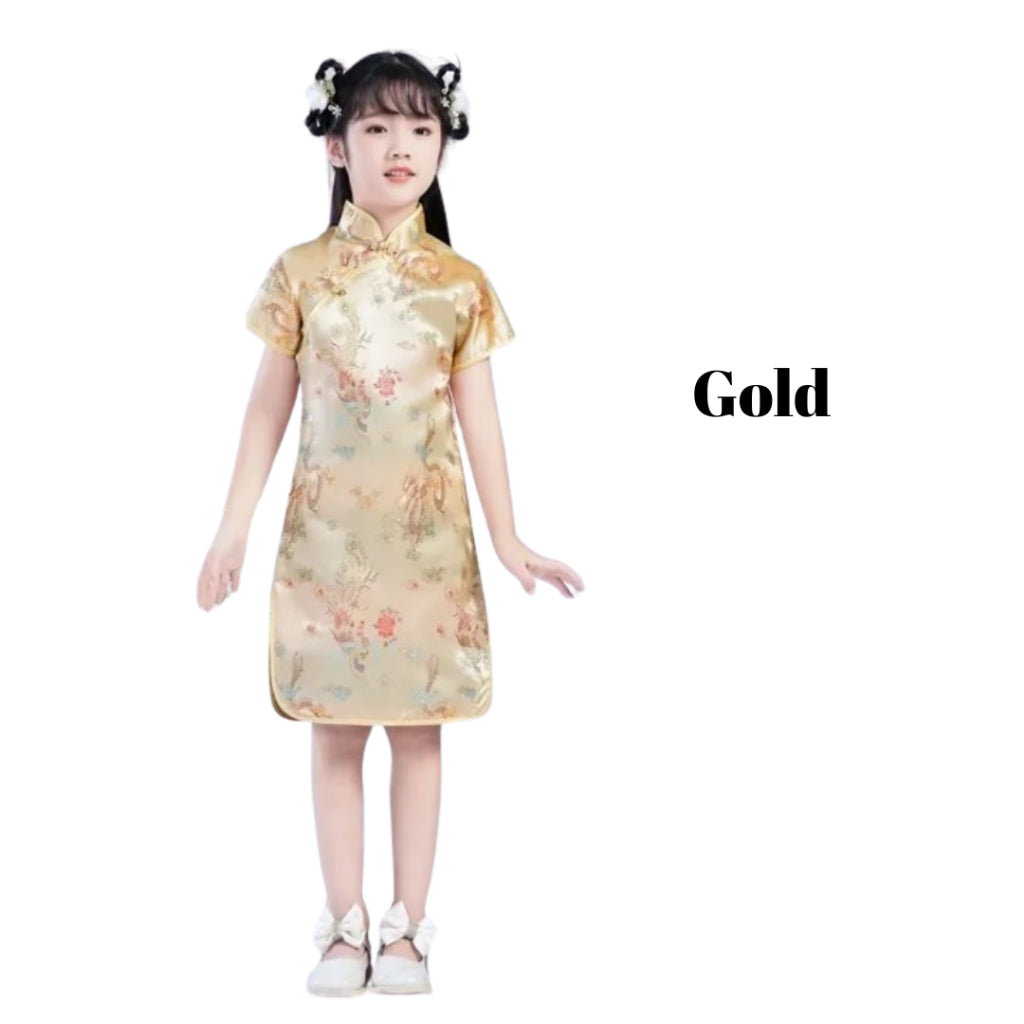 Children Cheongsam New Summer Retro Princess Dress Chinese Girl Qipao Gown Dress Costume Cosplay