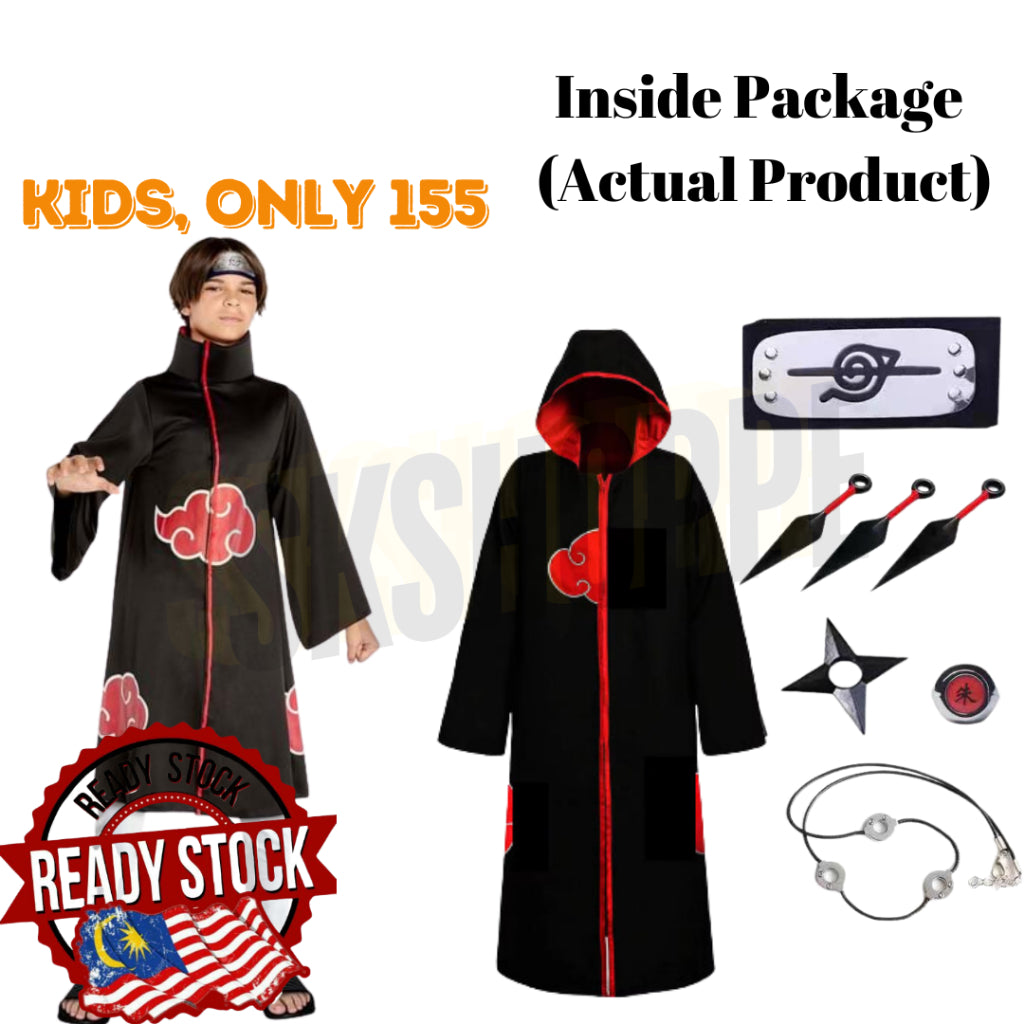 Halloween costume kids & Adult Naruto Hokage Akatsuki Cosplay Cloak Child Uzumaki Accessories Headband Ring Itachi Kunai