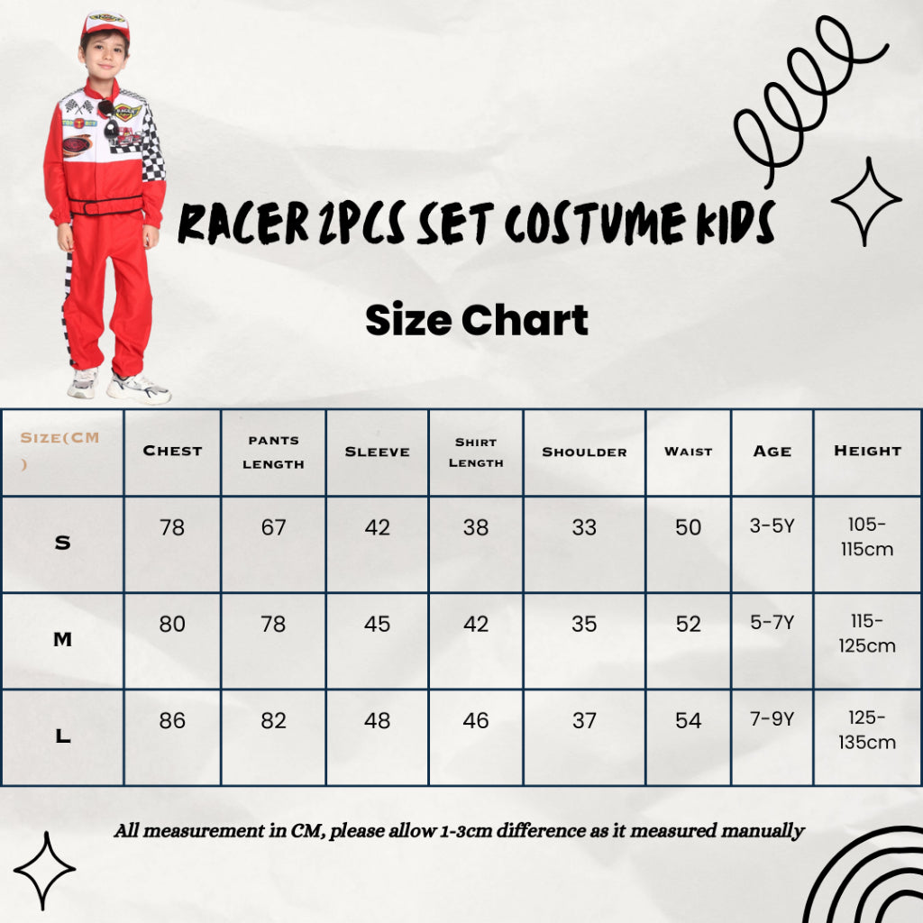 Pretend To Be Costume 1-Piece Red Suit & Helmet Racer Cosplay Quality Race Car Driver Fancy Dress up Unisex