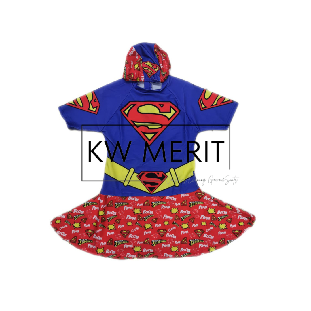 Kids Girl Swimming Costume Skirt with swimming cap 2pcs set (Superheroes theme)