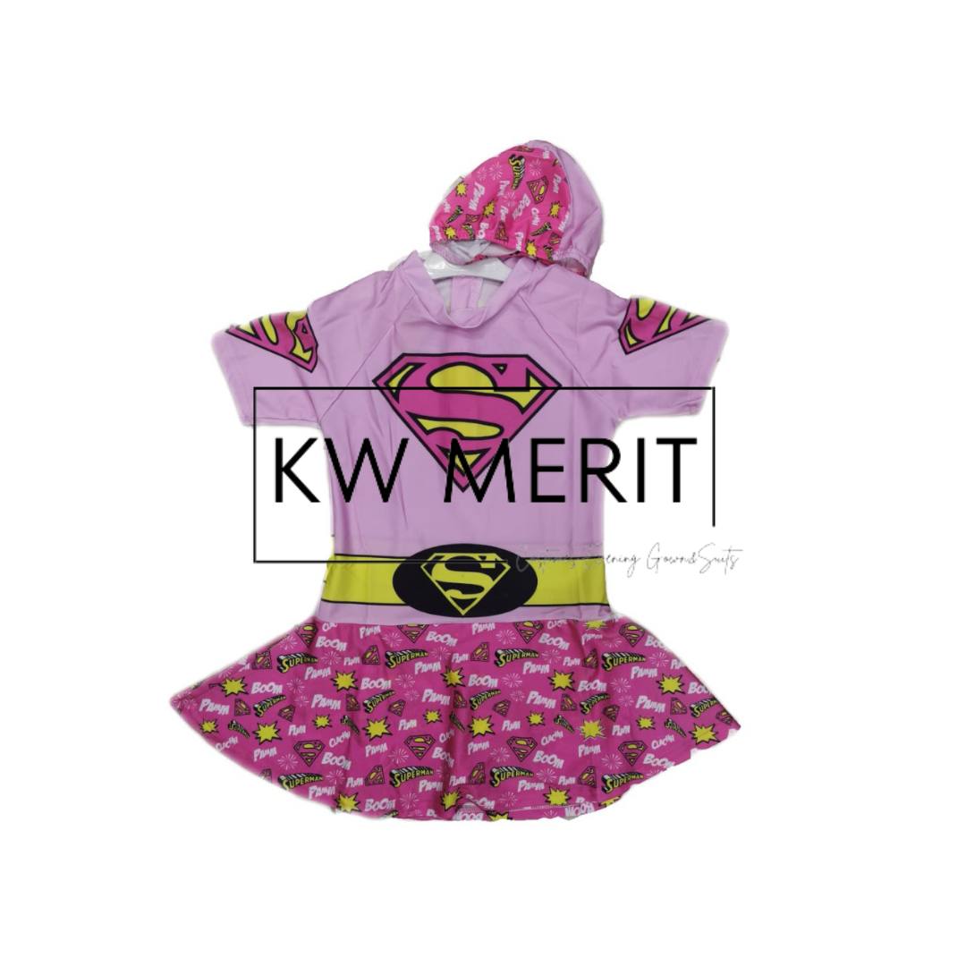 Kids Girl Swimming Costume Skirt with swimming cap 2pcs set (Superheroes theme)